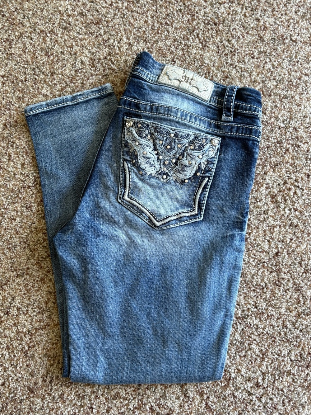Miss Me Embroidered Dark Blue Skinny Jeans